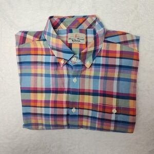 Barbour Beacon Brand Shirt Mens Large Colorful Plaid Button Front Cotton Madras